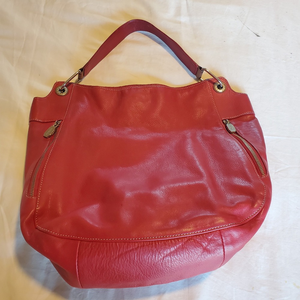 Prune Red Bovine Leather Hobo Shoulder Bag Silver Hardware Slouchy Tote